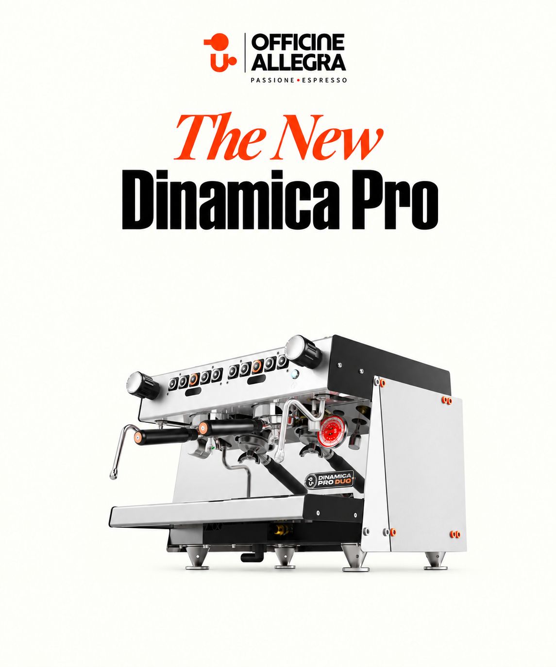 Dinamica Pro Everything we know about coffee, refined. Thermal stability, energy efficiency, and premium ergonomics come together in our most advanced range yet — engineered around a single gesture, designed in Officine Allegra.