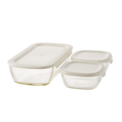 Hario KSTL-S-2508-OW  Heatproof Glass Stacking Container S 3 pcs set (White)